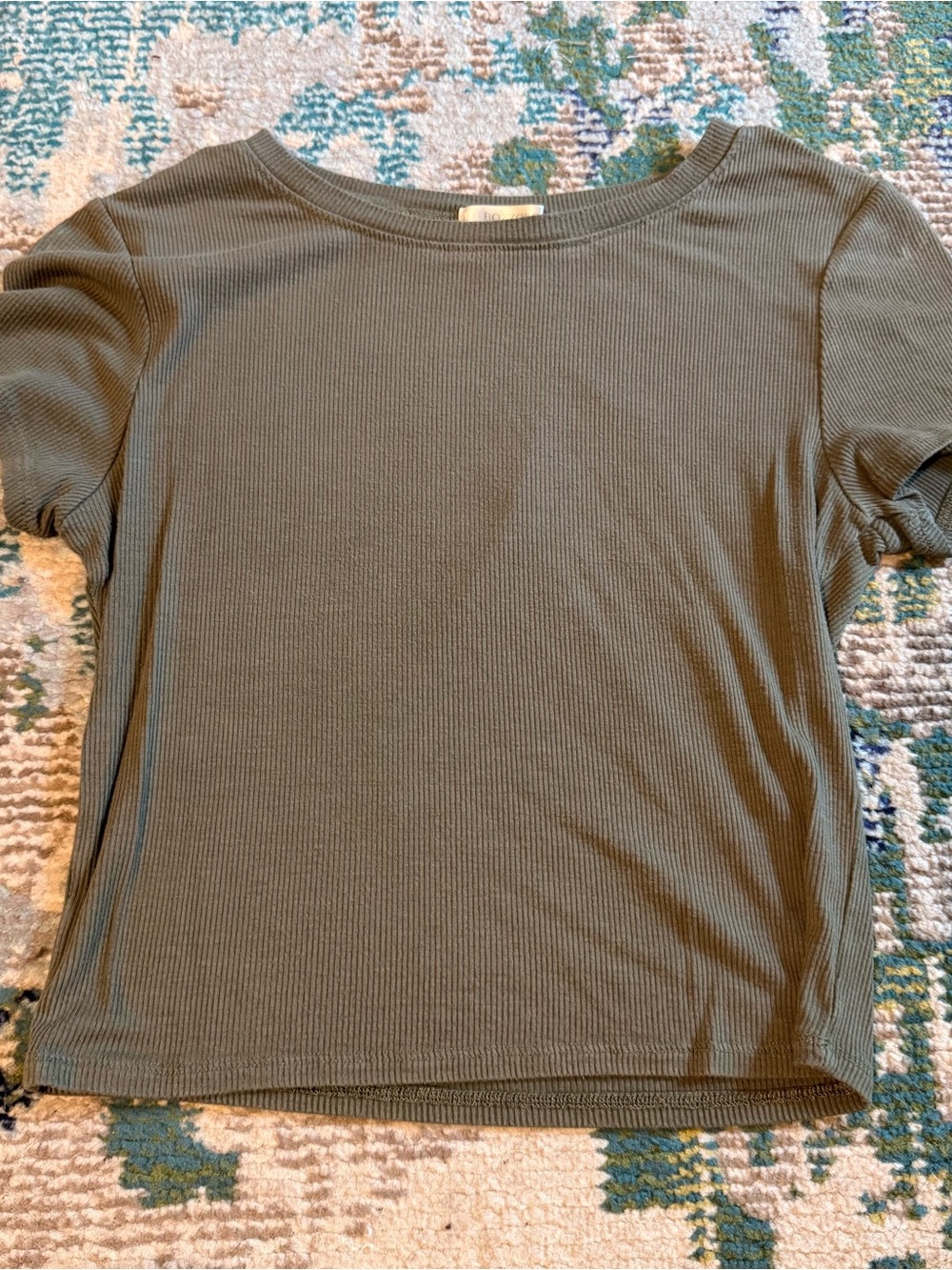 T.J.Maxx Olive Ribbed Boatneck Crop Top